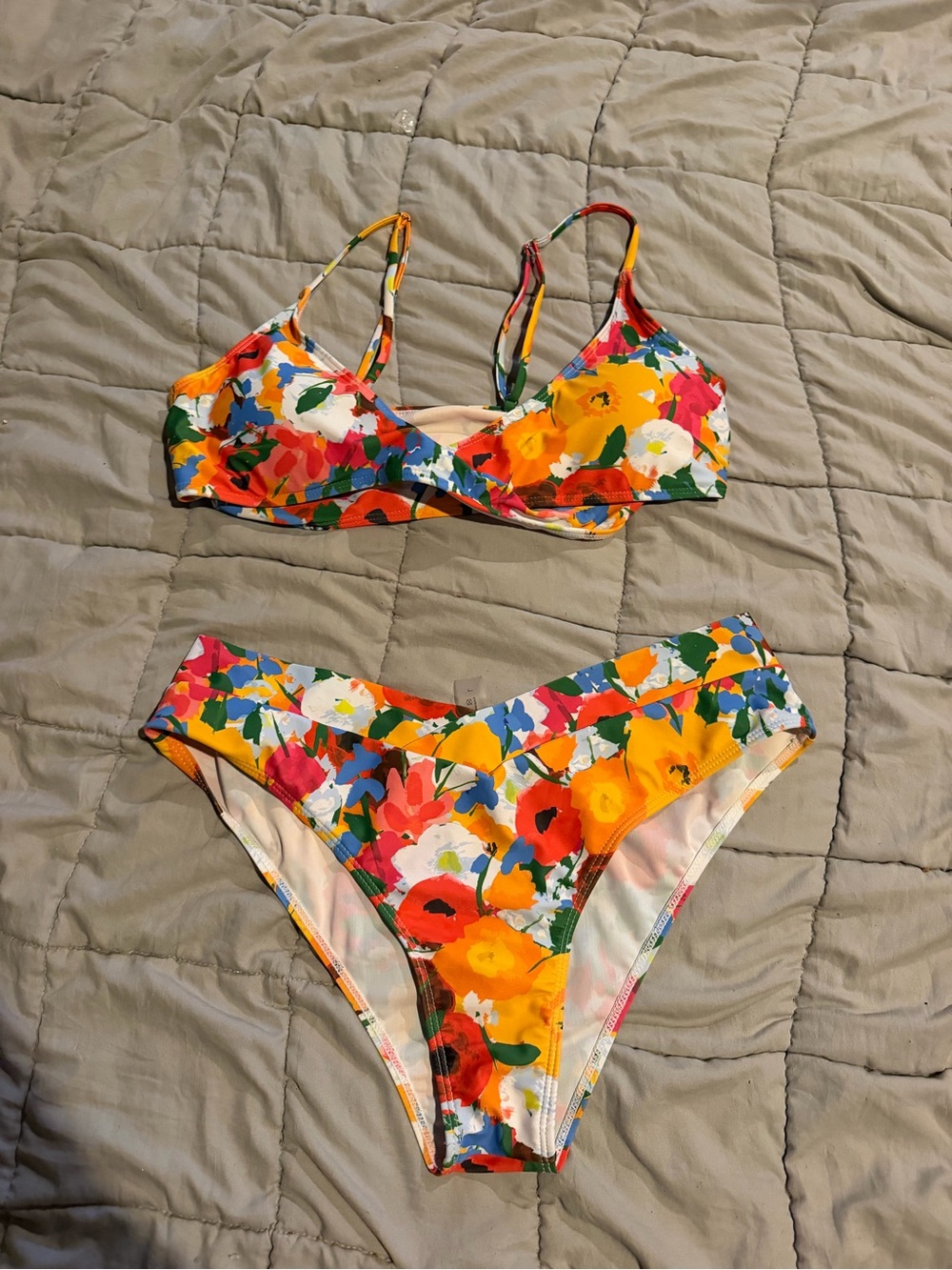 SHEIN Floral Multicolor Bikini Set - Yellow, Red, Green, Blue, White
